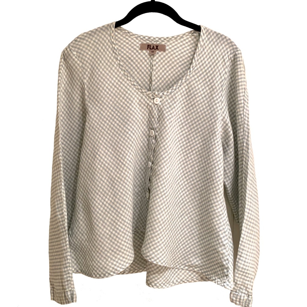 FLAX Classic Linen Gingham Top: M